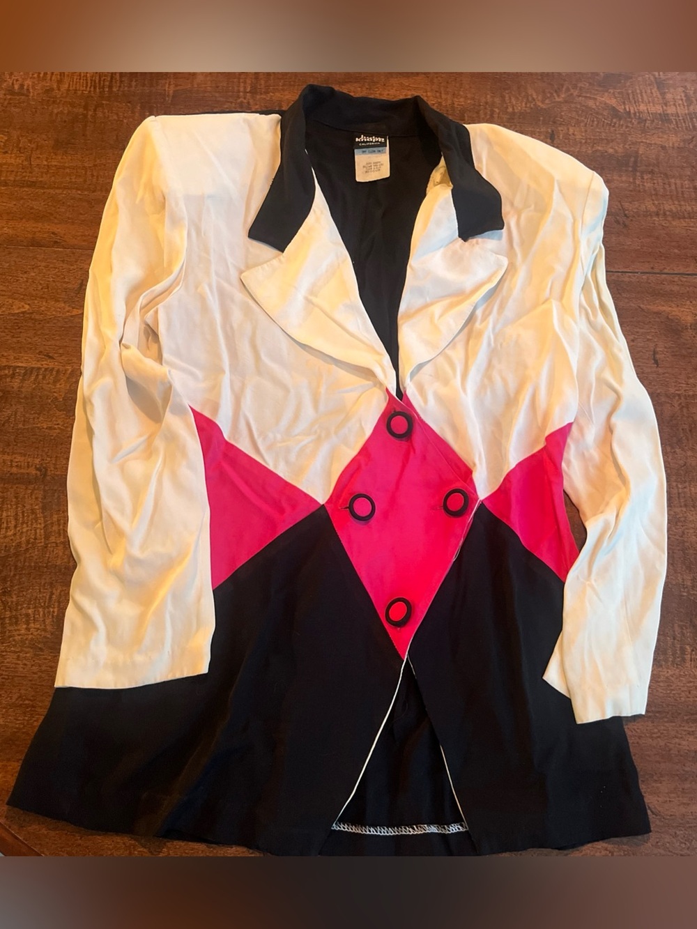Vintage Judy Knapp Colorblock  Art Deco 
Blouse Jacket Pink Black Medium USA